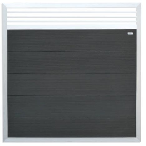 Schutting composiet Forte antraciet met blank aluminium kader met trellis (180 x 180 cm)