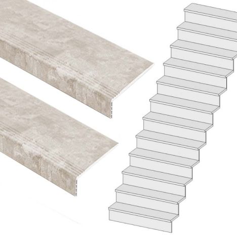 Traprenovatie set - rechte trap - 12 treden SPC toplaag Beton Taupe