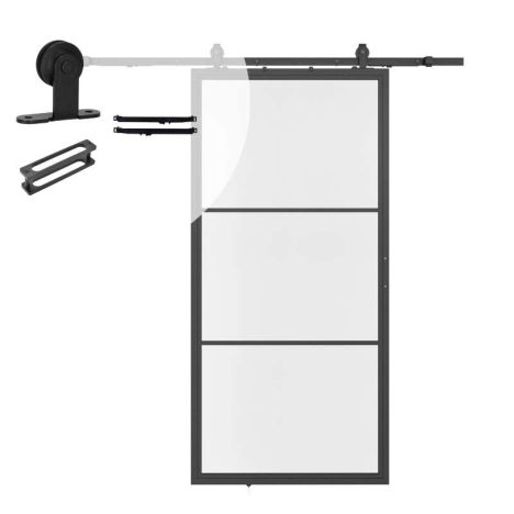 Stalen schuifdeur - Loft - 3 vaks helder glas - 215 x 100 cm inclusief schuifdeursysteem