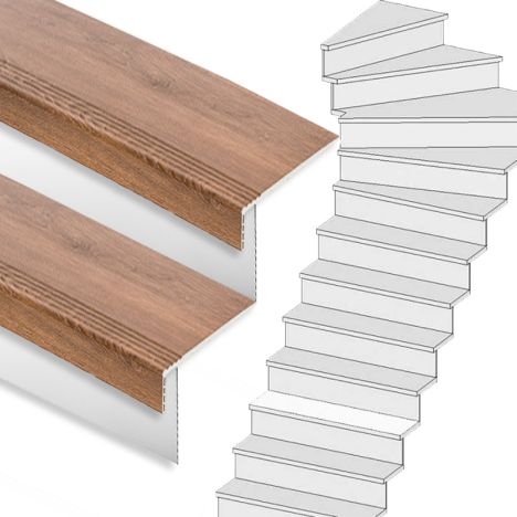 Traprenovatie set - 1 kwart draai - 16 treden SPC toplaag Bruin eiken incl. witte stootborden