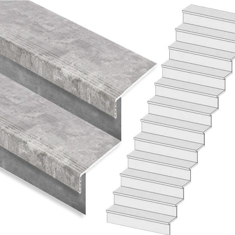 Traprenovatie set - rechte trap - 14 treden SPC toplaag Beton grijs incl. stootborden