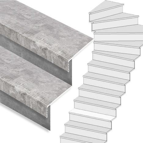 Traprenovatie set - 1 kwart draai - 13 treden SPC toplaag Beton grijs incl. stootborden