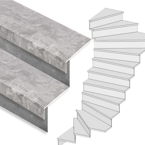Traprenovatie set - 2 kwart draai - 15 treden SPC toplaag Beton grijs incl. stootborden