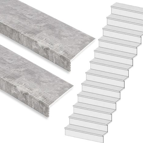 Traprenovatie set - rechte trap - 14 treden SPC toplaag Beton grijs