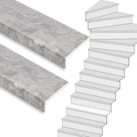 Traprenovatie set - 1 kwart draai - 14 treden SPC toplaag Beton grijs