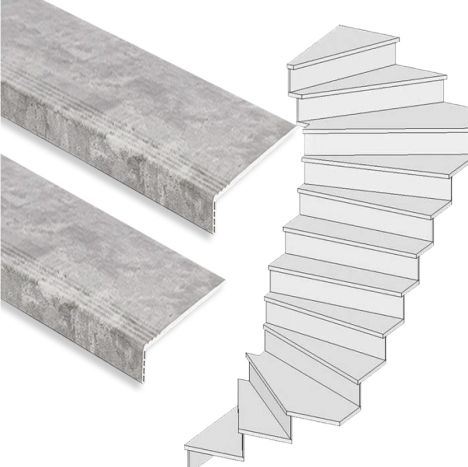 Traprenovatie set - 2 kwart draai - 15 treden SPC toplaag Beton grijs