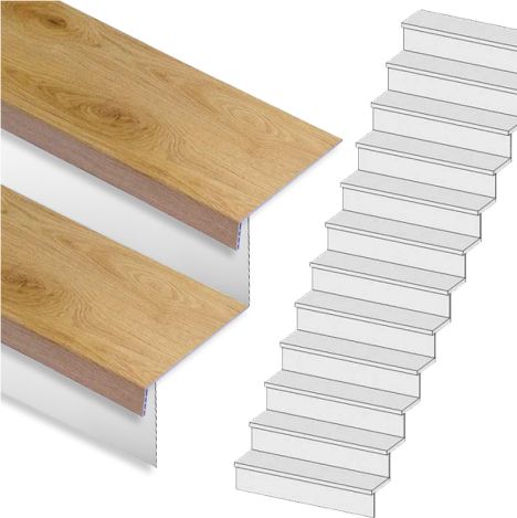 Traprenovatie set - rechte trap - 13 treden SPC toplaag Licht eiken incl. witte stootborden