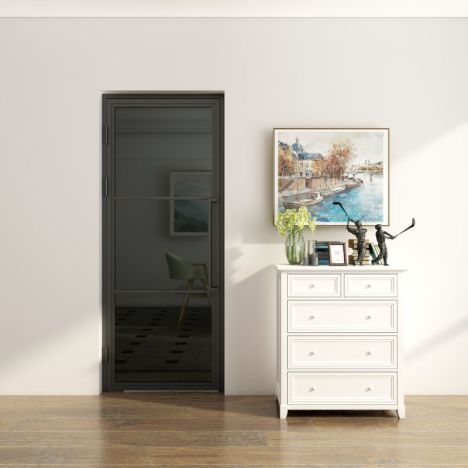 Stalen binnendeur met kozijn - Loft zwart Rookglas - Linksdraaiend - 83 x 201,5 cm