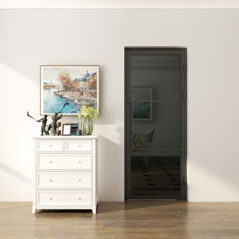 Stalen binnendeur met kozijn - Loft zwart Rookglas - Rechtsdraaiend - 83 x 211,5 cm