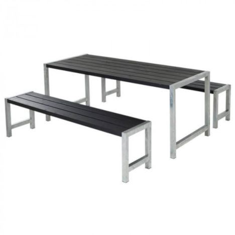 Tuinset Plankesaet - Hout & Staal - 1 tafel en 2 banken