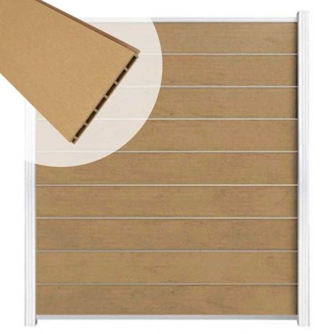 Zelfbouw schutting composiet Modular teak - wit alu accessoires (180 x 200 cm)