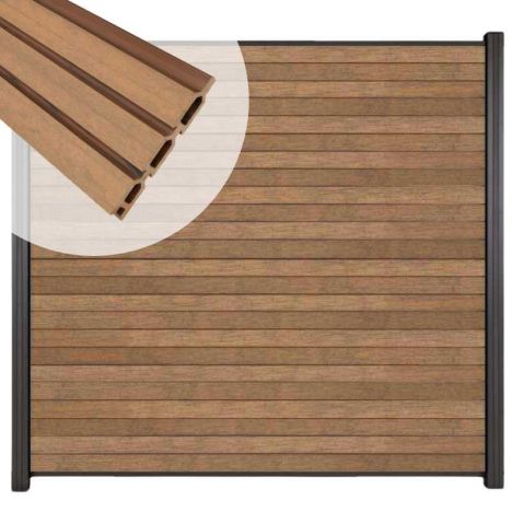 Zelfbouw schutting composiet Rhombus Triple bruin gevlamd - antraciet alu acc (180 x 180 cm)