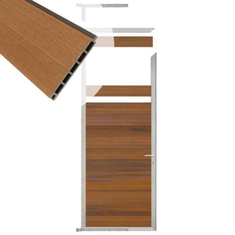 Tuindeur composiet Garda teak met blank alu kader (90 x 200 cm)