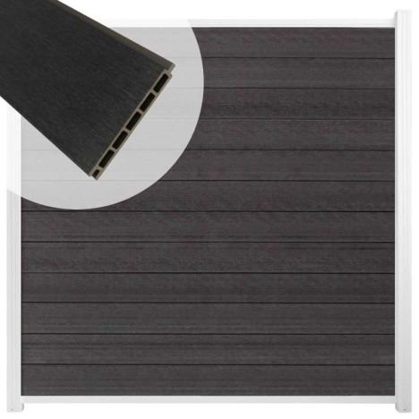 Schutting composiet co-extrusie Garda antraciet met wit aluminium kader (180 x 200 cm)