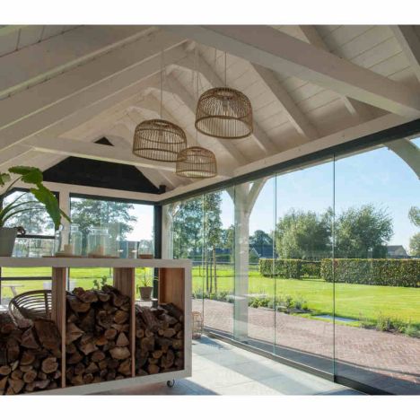 Glazen schuifwand links schuivend - Hoog 2270 mm - Breed max. 2230 mm - RAL 9005