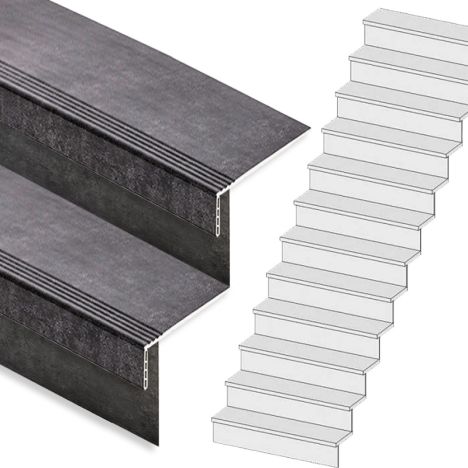 Traprenovatie set - rechte trap - 16 treden SPC toplaag Beton zwart incl. stootborden