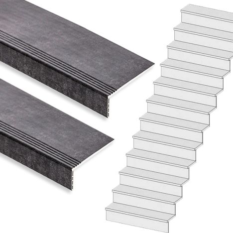 Traprenovatie set - rechte trap - 15 treden SPC toplaag Beton zwart