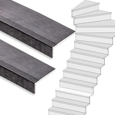 Traprenovatie set - 1 kwart draai - 16 treden SPC toplaag Beton zwart