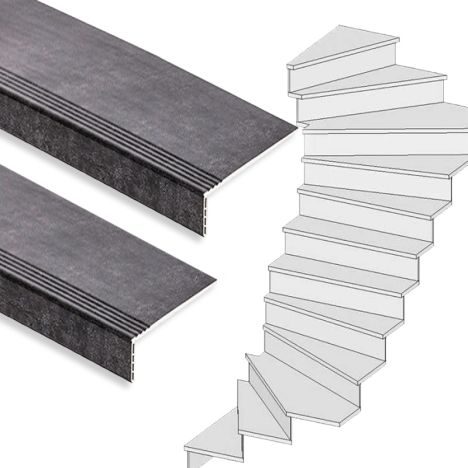 Traprenovatie set - 2 kwart draai - 16 treden SPC toplaag Beton zwart