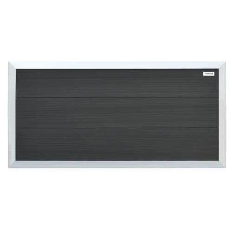 Schutting composiet laag Forte antraciet met blank aluminium kader (180 x 93 cm)