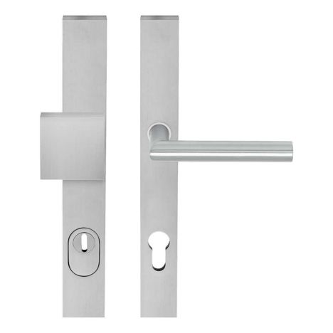 Veiligheidsset knop/kruk Forza - Claude I - Rechthoekig kerntrek - Mat RVS