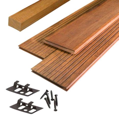 Vlonderplank totaalpakket bamboe Prestige geolied coffee 2,0 x 14 cm (2,20 mtr) groef/fijne ribbel