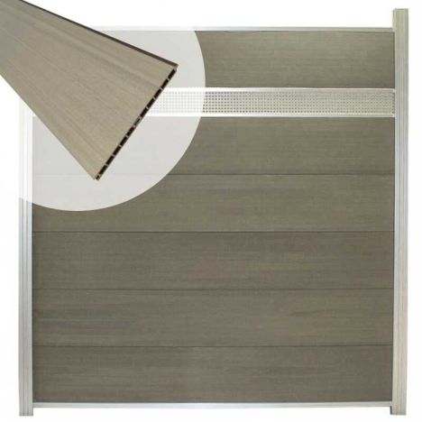Schutting composiet co-extrusie Como vergrijsd bruin blank alu kader deco lamel rooster (180x190cm)
