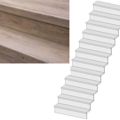 Traprenovatie set - recht - 14 treden PVC toplaag Vergrijsd Eik incl. stootborden