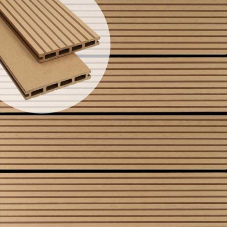 Vlonderplank composiet 2,1 x 14 cm teak bruin (5 mtr) grove ribbel en vlak