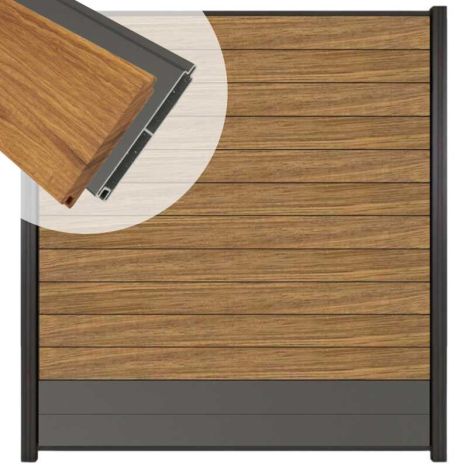 Zelfbouw schutting hardhout Mix & Match Thermo Fraké / antraciet - antraciet alu accessoires (180 x 200 cm)