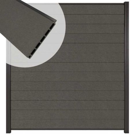 Zelfbouw schutting composiet Mix & Match antraciet - antraciet alu accessoires (180 x 200 cm)