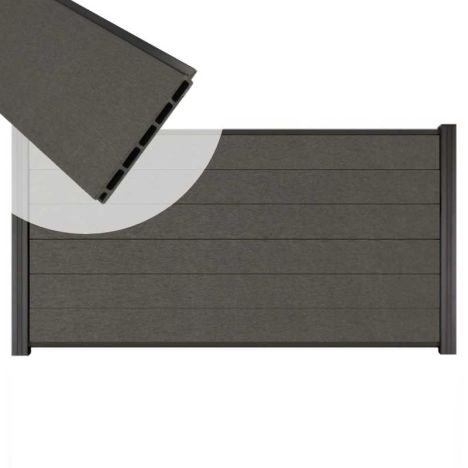 Zelfbouw schutting composiet Mix & Match antraciet - antraciet alu accessoires (180 x 90 cm)