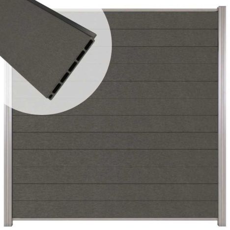 Zelfbouw schutting composiet Mix & Match antraciet - blank alu accessoires (180 x 180 cm)