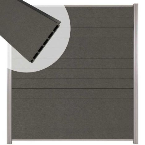 Zelfbouw schutting composiet Mix & Match antraciet - blank alu accessoires (180 x 200 cm)