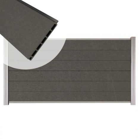 Zelfbouw schutting composiet Mix & Match antraciet - blank alu accessoires (180 x 90 cm)