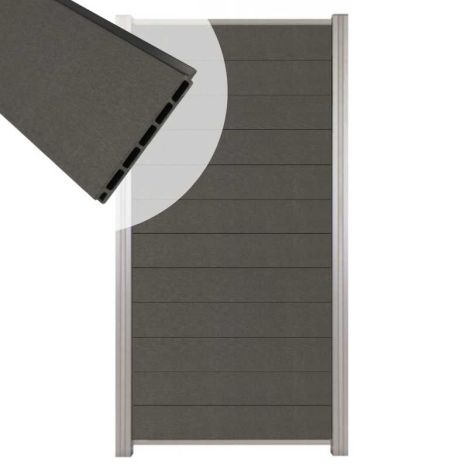 Zelfbouw schutting composiet Mix & Match antraciet - blank alu accessoires (90 x 180 cm)