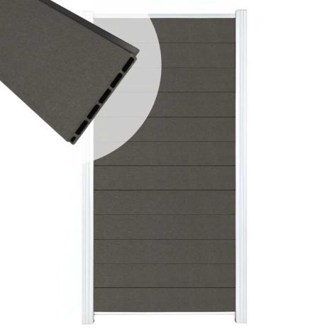Zelfbouw schutting composiet Mix & Match antraciet - wit alu accessoires (90 x 180 cm)