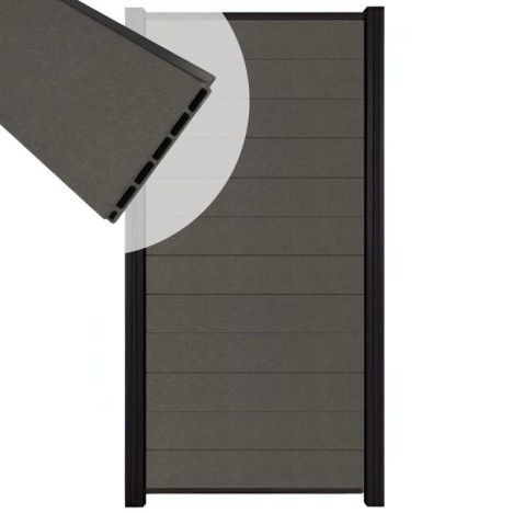 Zelfbouw schutting composiet Mix & Match antraciet - zwart alu accessoires (90 x 180 cm)