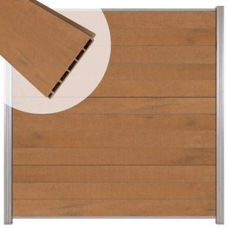 Zelfbouw schutting composiet Mix & Match bruinvlam - blank alu accessoires (180 x 180 cm)