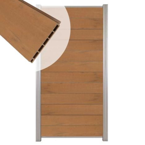 Zelfbouw schutting composiet Mix & Match bruinvlam - blank alu accessoires (90 x 180 cm)