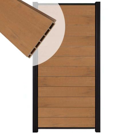 Zelfbouw schutting composiet Mix & Match bruinvlam - zwart accessoires (90 x 180 cm)