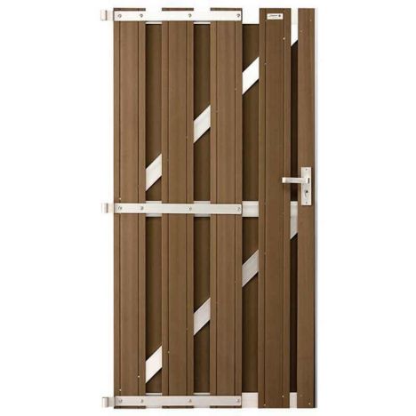 Tuindeur composiet Design Bruin met blank aluminium frame compleet  (90 x 180 cm)