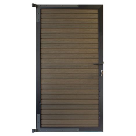 Tuindeur composiet Rhombus Double ipé met zwart aluminium frame compleet (90 x 180 cm)
