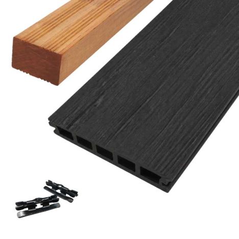 Vlonder totaalpakket composiet 2,1 x 14 cm antraciet (5 mtr) houtnerf