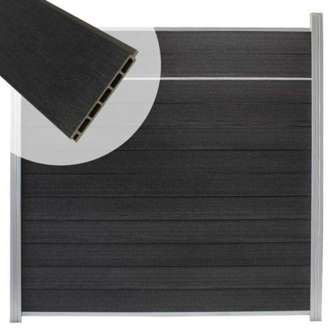 Schutting composiet co-extrusie Garda antraciet met blank alu kader en sierlijst (180 x 180 cm)