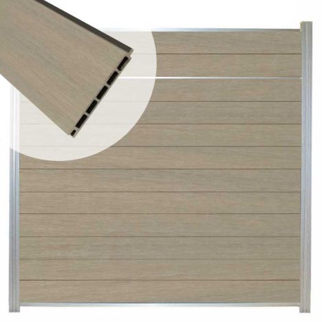 Schutting composiet co-extrusie Garda vergrijsd bruin blank alu kader sierlijst (180x180cm)
