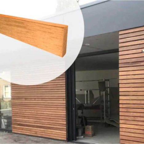 Open gevelbekleding hardhout Jatoba horizontaal 2,1 x 5,8 cm