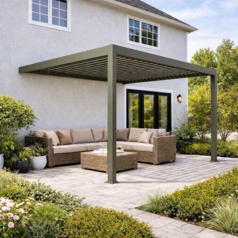 Pergola aluminium aanbouw - Olijfgrijs RAL7002 - 300 x 250 x 250 cm