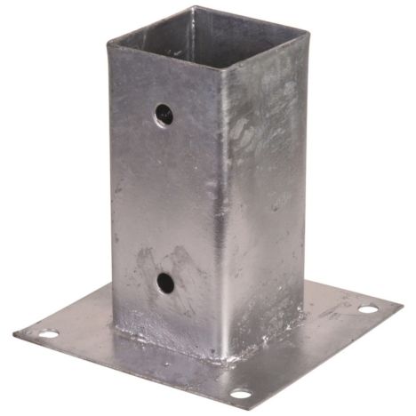 Paalhouder met voet verzinkt blank (9,2 x 9,2 x 15 cm)