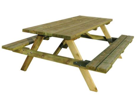 Picknicktafel vuren geïmpregneerd met opklapbare banken 160 x 180 x 72 cm geschaafd